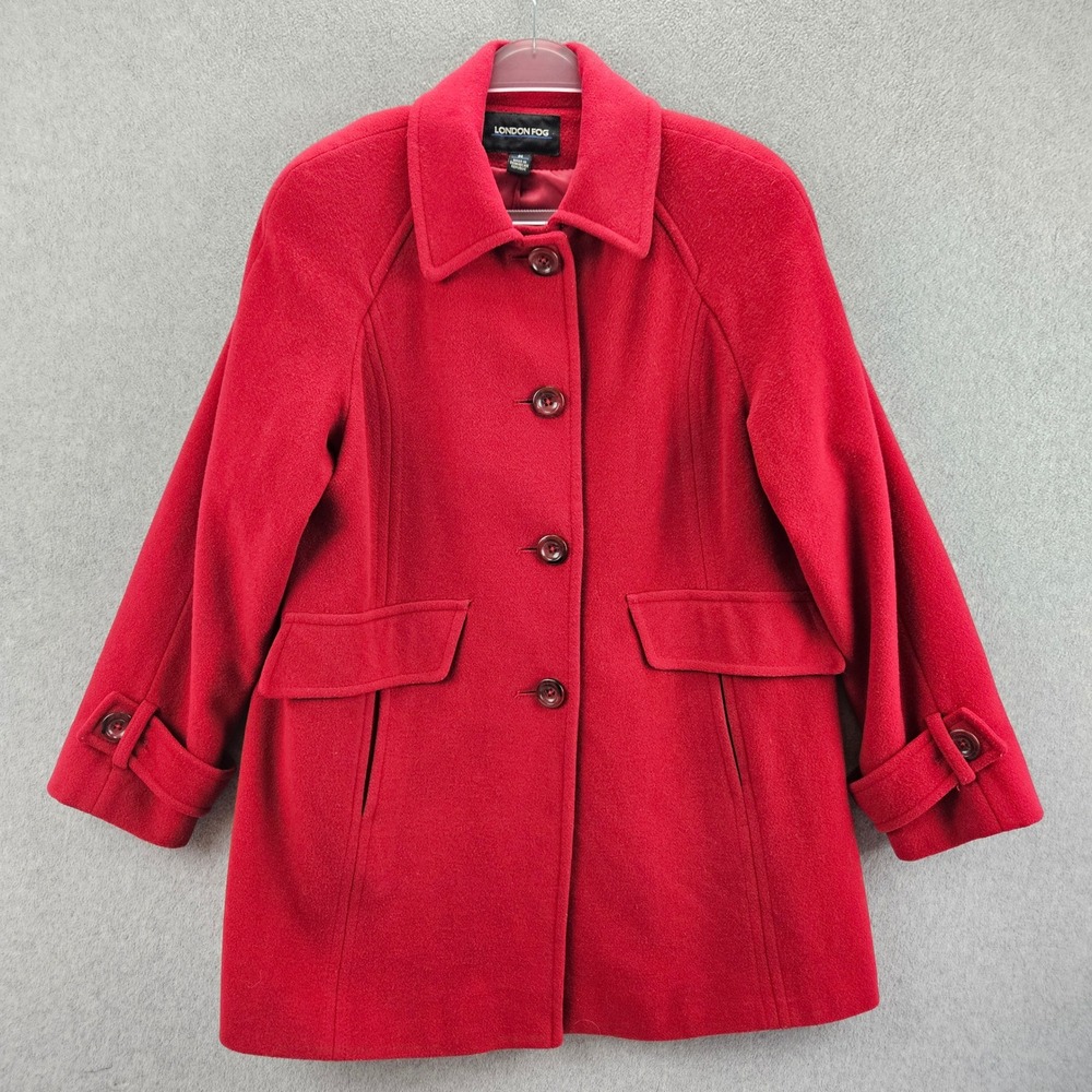 LONDON FOG Peacoat Womens M Red Wool Blend Button Front Classic Winter Jacket